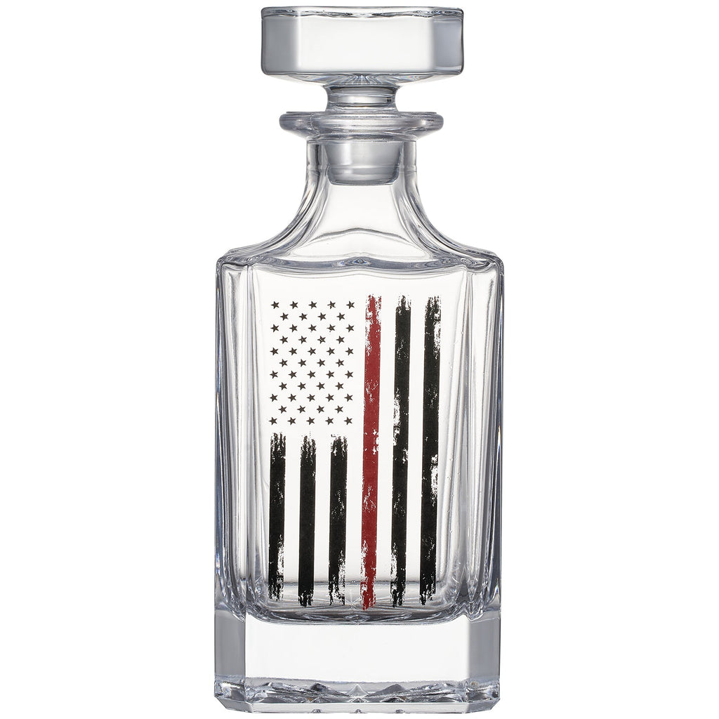 Firefighter Tactical Red Tattered American Flag Whiskey Decanter Gift Set