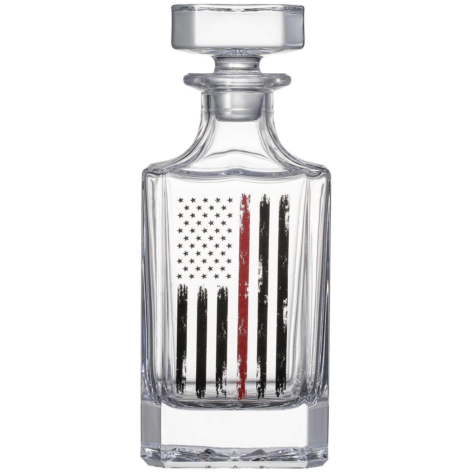Firefighter Tactical Red Tattered American Flag Whiskey Decanter Gift Set