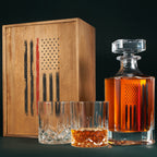 Firefighter Tactical Red Tattered American Flag Whiskey Decanter Gift Set
