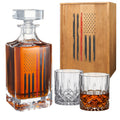 Firefighter Tactical Red Tattered American Flag Whiskey Decanter Gift Set