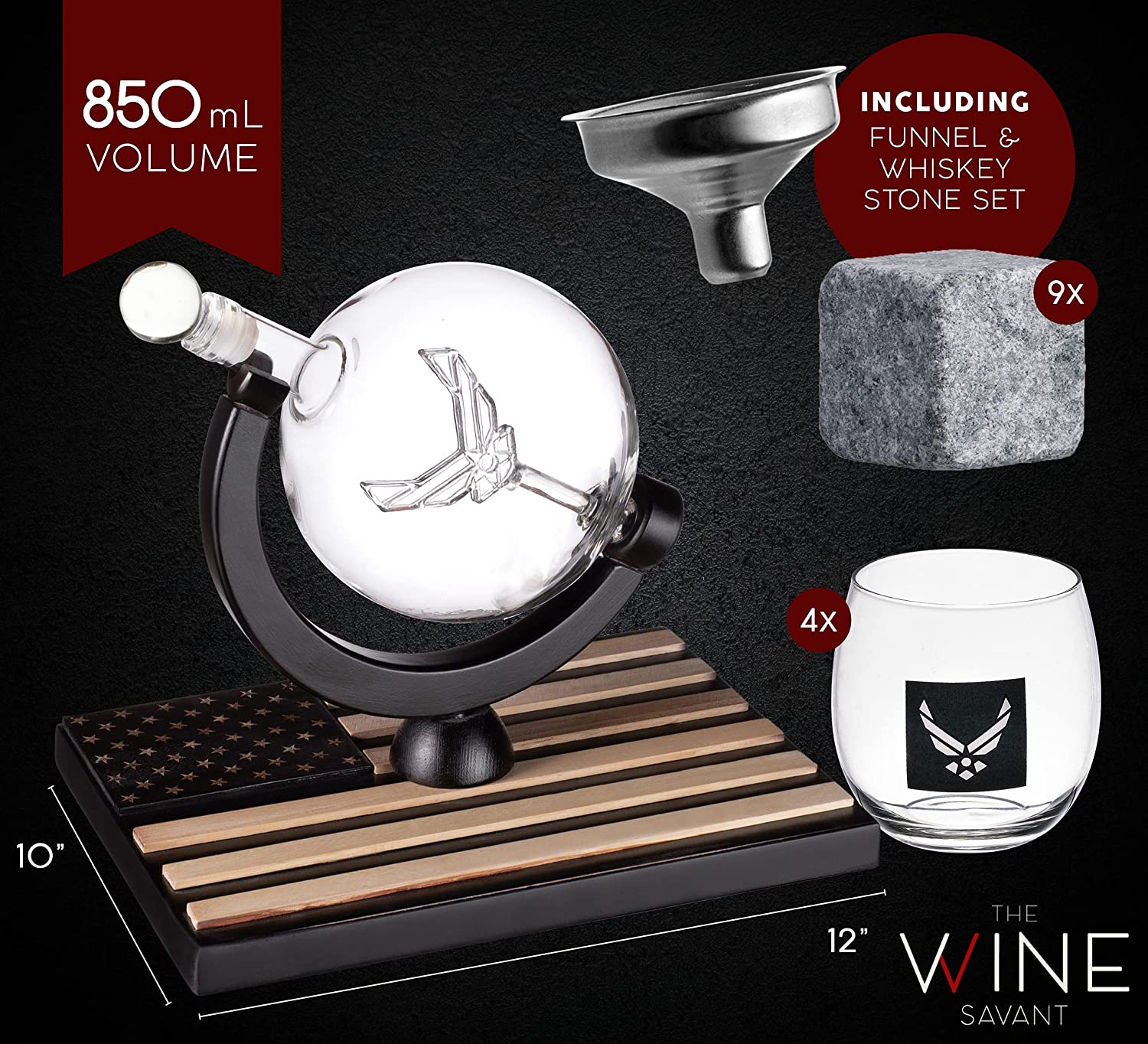 Airforce Whiskey Decanter Set with 4 Liquor Glasses