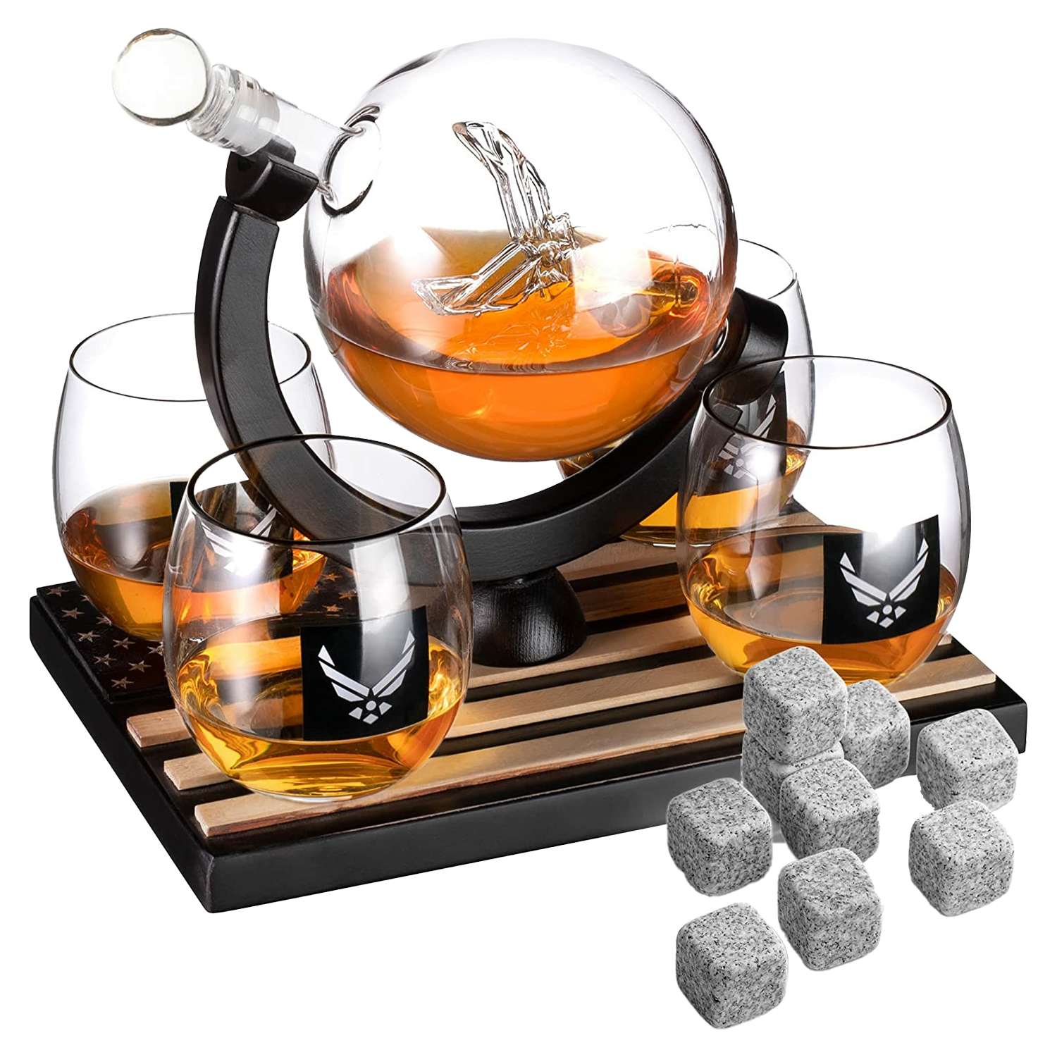 Airforce Whiskey Decanter Set with 4 Liquor Glasses